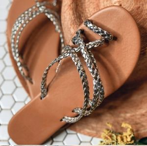 NEW! Silver Breaded Strap  Sandals
